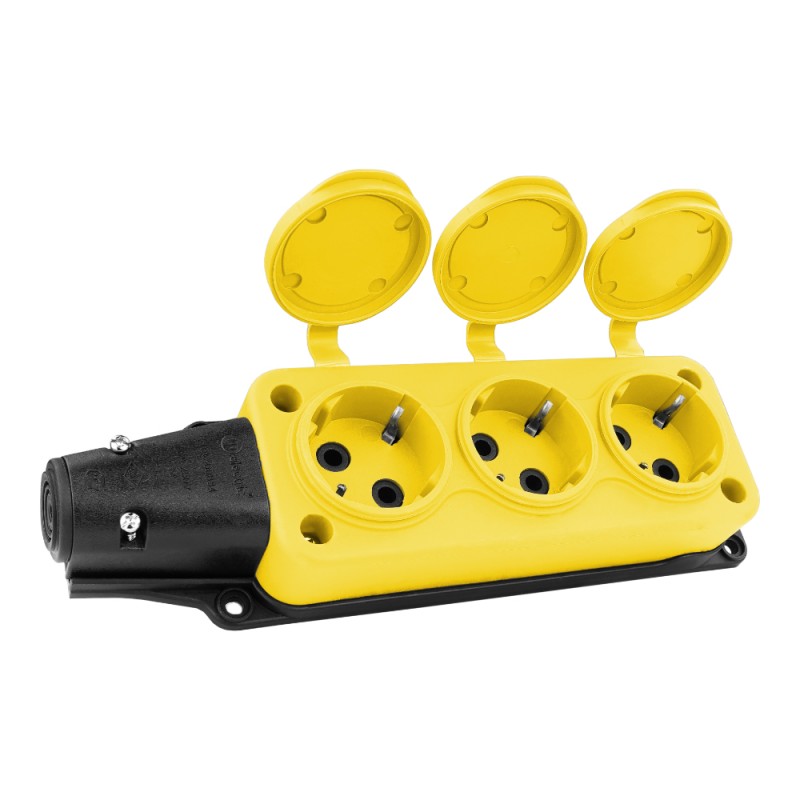 6-fach Steckdosenleiste gelb mit Schalter für Aussen IP44 Mehrfachstecker Schuko 
