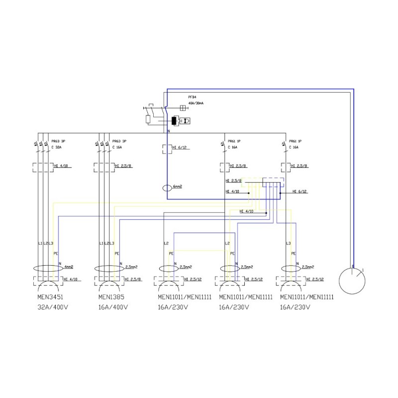 Stromverteiler TD-S/FI 32A 16A 3x230V mit Nockenschalter 0-1