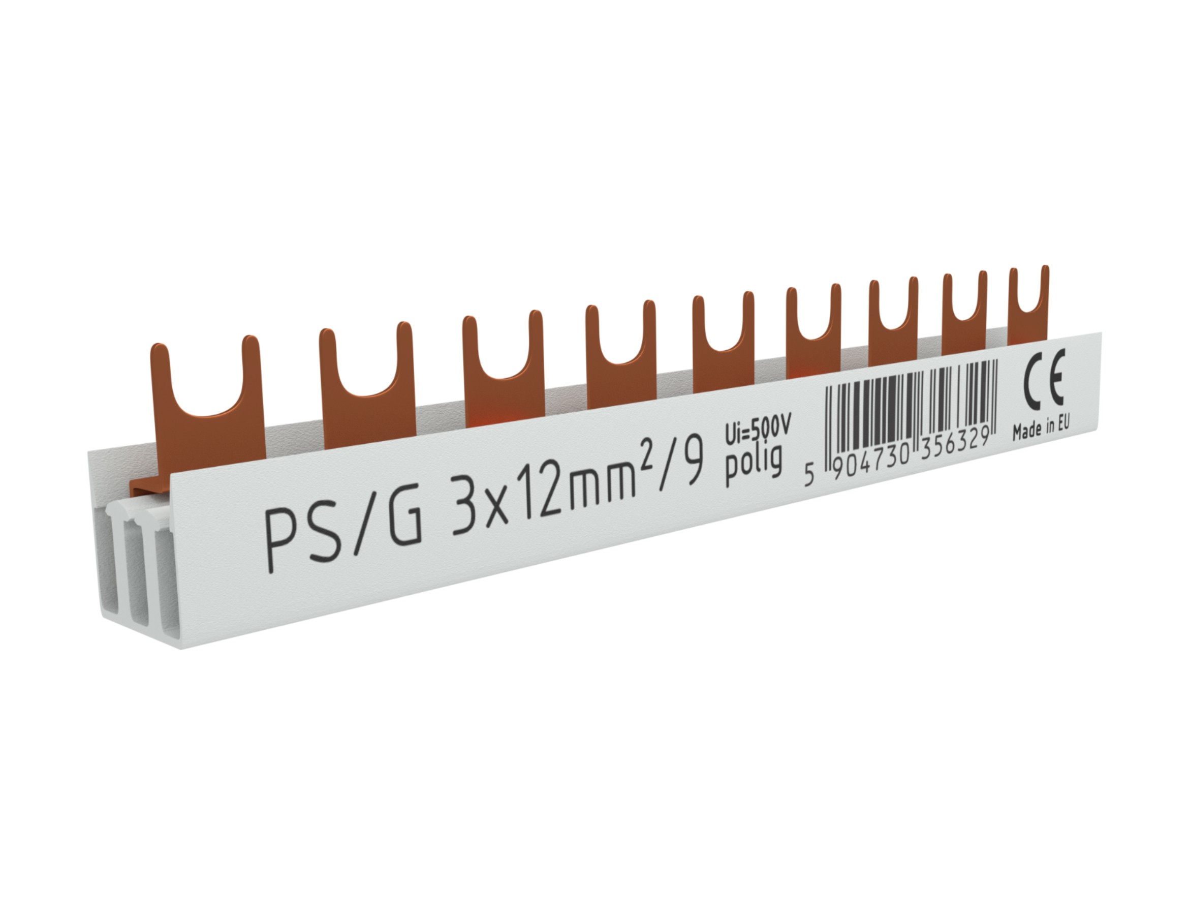 Sammelschiene / Phasenschiene 3 Phasen 12-polig 10mm² für FI/LS Gabel und  Stift