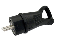 Gummistecker 16A 230V IP44 Uni Schuko Gummi Stecker schwarz Griff XBS MXG-17