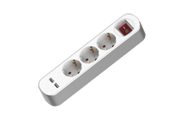 Steckdosenleiste 3-fach 3x2p+Z Schuko 2xUSB mit Schalter 3m 230V 16A Weiß W-102092