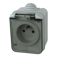 Steckdose belgisch/französisches System m. Klappdeckel Aufputz IP44 grau M-L 1592.FR