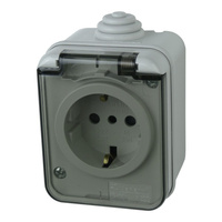 Steckdose Schuko m. Klappdeckel Aufputz IP44 grau M-L 1592