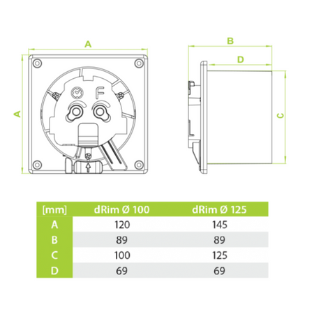 Ventilator Lüfter dRim S TS 230V 100mm dekorative Frontplatten