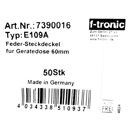 F-tronic Federdeckel für Schalterdosen Dosendeckel Feder-Steckdeckel 60mm Deckel 1 Stück weiß 7390016