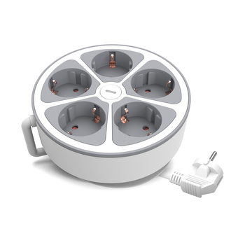 Runde Steckdosenleiste 5x Schuko-Steckdosen 2m mit Schalter Plastrol W-30012