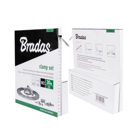 Bradas Schlauchschellen W2 aus Edelstahl 30m Band einstellbar mit 50 Befestigungselementen für Befestigung von Schläuchen OACW2 30/9 CARTBOX