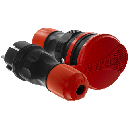 Anschlussset mit Stecker WT-54 und Kupplung GN-44 250V Schuko schwarz-rot W-98862