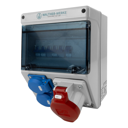 Stromverteiler 16A 2x230V CEE LS FI-Schalter Baustromverteiler Schuko Walther Werke 6920117