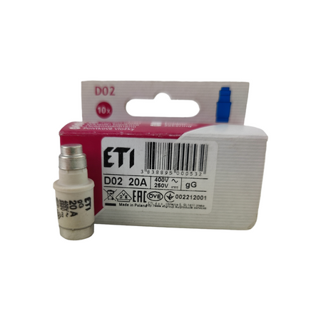 1 Stück Sicherungseinsatz Schmelzsicherung ETI Porzellan Sicherung D02 20A/400V 002212001