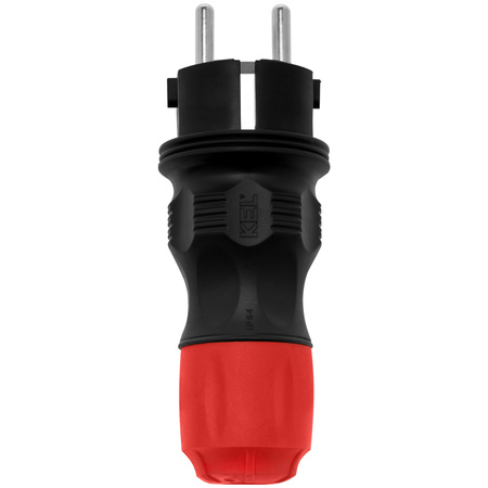 Zerlegbarer gerader Stecker WT-54 IP54 2P+E 16A 250V Uni-Schuko schwarz-rot W-97977