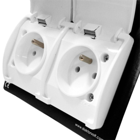 2-fach Steckdose französisch System Doppelsteckdose Klappdeckel IP44 weiß 162-01-DRV