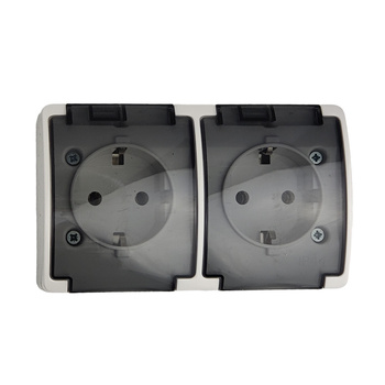 Doppel Aufputz Steckdose mit Rauchklappe Weiß Schuko ViPlast IP44 182-51