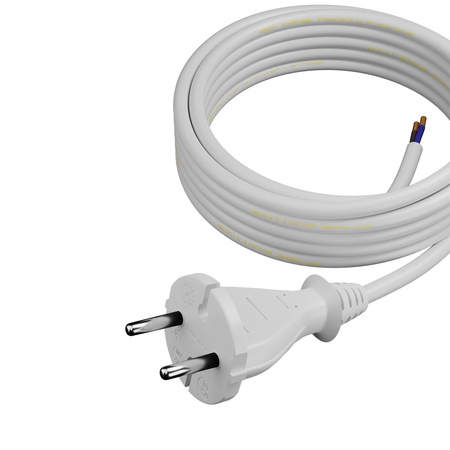Anschlusskabel 5m mit geradem Stecker TYP E 230V 16A 2×1 mm² H05VV-F PP-21 Weiß W-98343