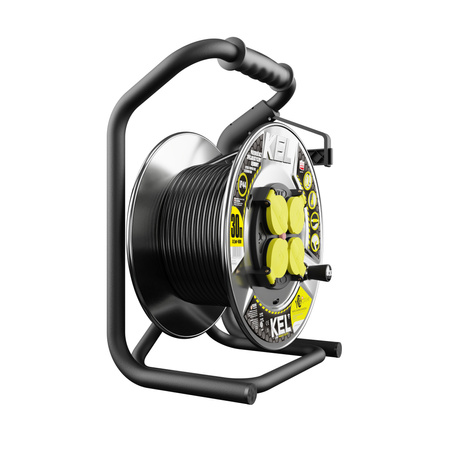 Kabeltrommel 30m HEAVY LINE 3x2,5mm Schwarz mit Metalltrommel 4x 230V-Steckdosen W-99453