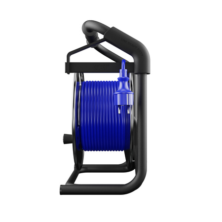 Kabeltrommel 30m HEAVY LINE blau mit Metalltrommel und 4 230 V-Steckdosen W-99451