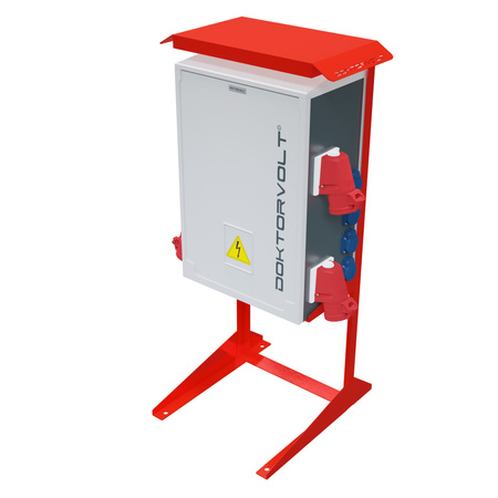 Baustromverteiler OS-S/FI SET 32A 400V CEE MENNEKES Steckdosen 230V Mobiler Stromverteiler auf Ständer FI-Schutzschalter Elektroverteiler für Baustelle tragbarer Baustromkasten mit Schutz Doktorvolt DV-6894-D