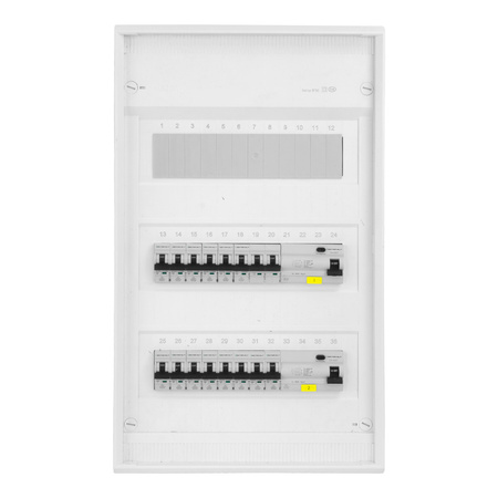 Sicherungskasten Aufputz Verteilerkasten 3-reihig 36 Module 14xMCB 2xRCCB VDE verdrahtet Verteilerschrank mit Sicherungen 515x305x96,5mm Hager Hohlwand Verteiler Abzweigklemmen Doktorvolt  DV-6333-NT