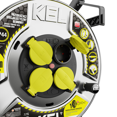 Kabeltrommel 50m HEAVY LINE 3x2,5mm Schwarz mit Metalltrommel 4x 230V-Steckdosen W-99469