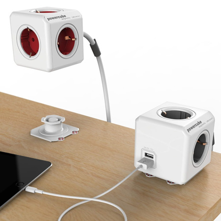 Allocacoc Mehrfachsteckdose PowerCube Extended 4x250V Schuko 2xUSB Steckdosenleiste 1,5 m 1402GN/DEEUPC