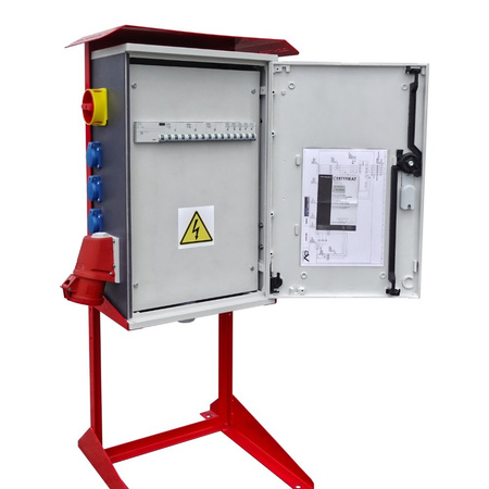 Baustromverteiler OS-S/FI SET 32A 400V CEE MENNEKES Steckdosen 230V Mobiler Stromverteiler auf Ständer FI-Schutzschalter Elektroverteiler für Baustelle tragbarer Baustromkasten mit Schutz Doktorvolt DV-6894-D