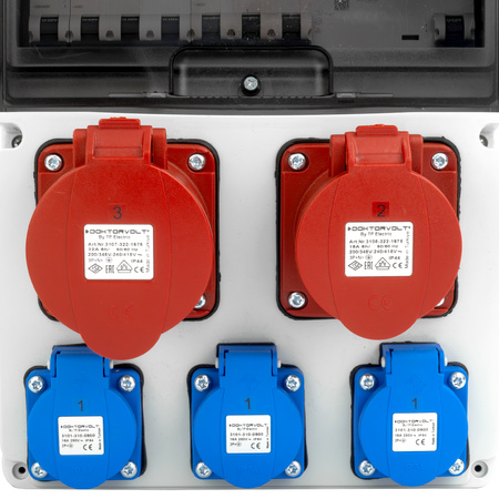 Baustromverteiler 32A 16A CEE 3x230V JUN-S/FI Stromverteiler Wandverteiler Doktorvolt DV-5558-D