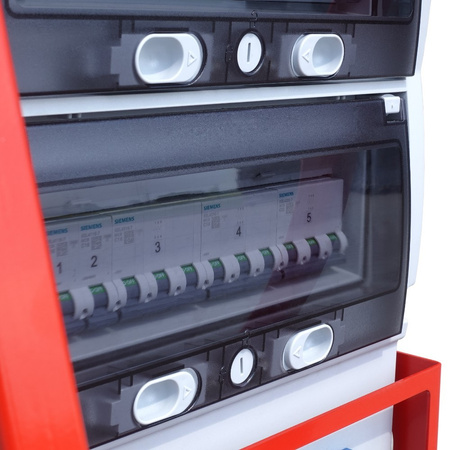 Baustromverteiler auf Ständer Siemens Schutzschalter eXT S/FI SET 32A 2x16A CEE MENNEKES 4x230V tragbar mit Steckdosen Stromverteiler für Baustellen Stromkasten mit Schutz Doktorvolt DV-6177-D