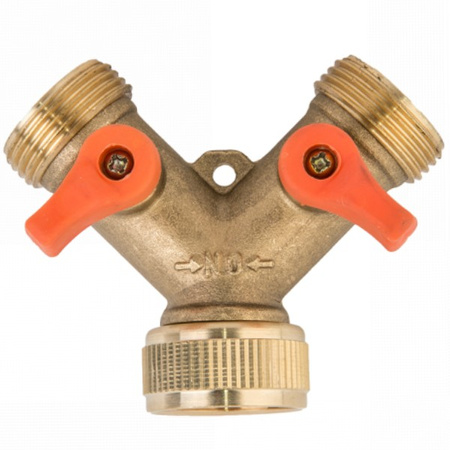 2-Wege Wasserverteiler Messing Gartenschlauch- Wasserhahn- Verteiler 3/4" Bradas BR-2234