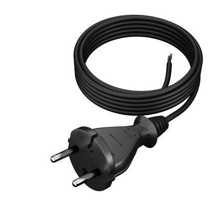 Anschlusskabel 5m mit geradem Stecker TYP E 230V 16A 2×1 mm² H05RR-F PP-21 Schwarz W-97191