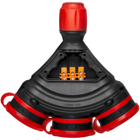Dreifach-Steckdose Schuko IP44 3×2P+E 16A Schwarz-Rot 250V GN-X3/44S EXTREM W-01164