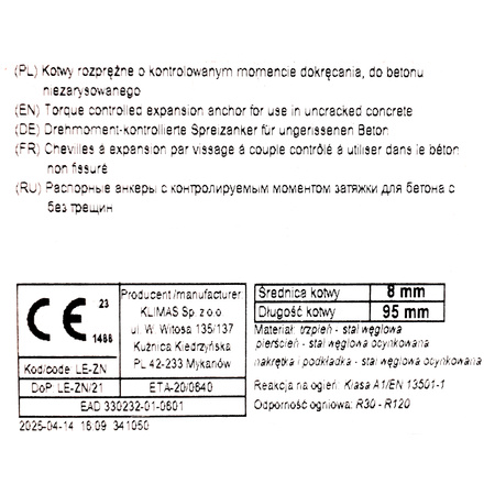 Bolzenanker 8x95mm Schwerlastanker mit Mutter und Unterlegscheibe Schwerlastdübel Stahlanker verzinkt 50 Stück Klimas LE-ZN-08095