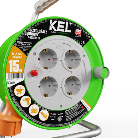 Kabeltrommel 15 m 4 Steckdosen 230V 16A Schuko 3680 W W-98677