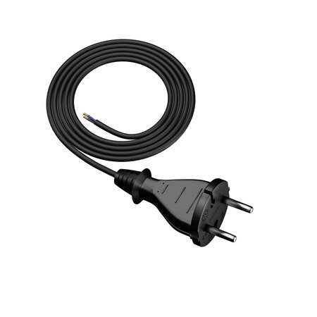 Anschlusskabel 2m mit geradem Stecker TYP E 230V 16A 2×1 mm² H05RR-F PP-21 Schwarz W-97187