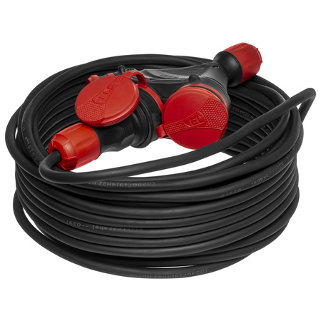 Dreifach-Verlängerungskabel 25m 250V 16A Schuko 3×2P+Z H05RR-F 3×1,5 mm² IP44 W-01194