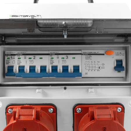 Baustromverteiler 16A 32A CEE 3x230V Stromverteiler mit Griff FI+LS-Schalter Wandverteiler Doktorvolt DV-8126-F