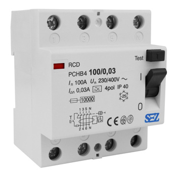 SEZ Fi-Schalter 100A 30mA 4p 10kA TYP A RCD FI-Schutzschalter PCHB4/7410031