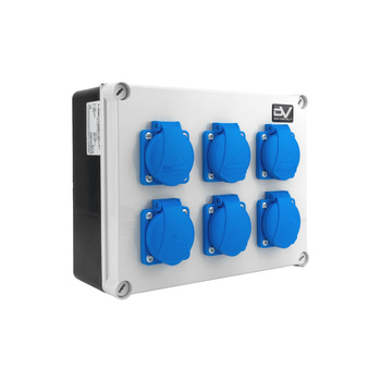 Baustromverteiler 16A 6x230V kompakt Stromverteiler hermetisch IP54 Schuko ohne Sicherungen Doktorvolt DV-0171-F