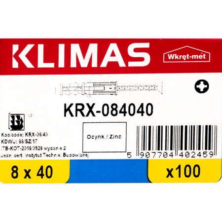 Dübel 8x40mm Set mit Schrauben Schraubenset 4x40mm 100 Stück Rahmendübel Schlagdübel Universaldübel Klimas KRX-084040