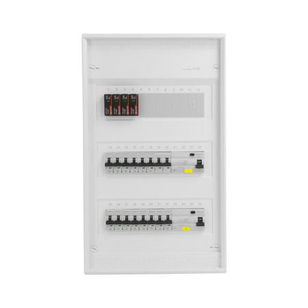 Sicherungskasten Aufputz Verteilerkasten 3-reihig 36 Module 14xMCB 2xRCCB VDE Saltek Überspannungsschutz verdrahtet Verteilerschrank mit Sicherungen 515x305x96,5mm Hager Hohlwand Verteiler Abzweigklemmen Doktorvolt  DV-6340-NT