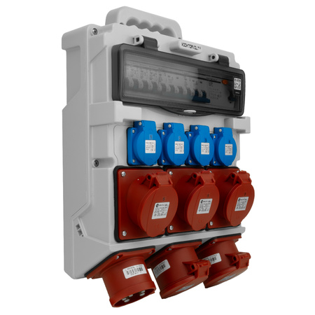 Baustromverteiler 3x16A 2x32A CEE 4x230V Stromverteiler mit Handgriff und Anbaustecker Doktorvolt TR-S/FI DV-5053-D