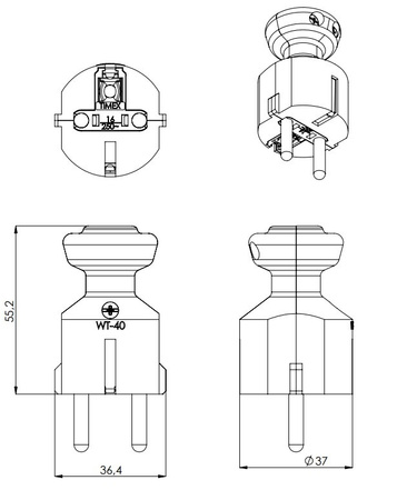 Schutzkontaktstecker 230V 16A UniSchuko Schuko Stecker Schutzkontakt schwarz TIMEX WT-40 (CZ)