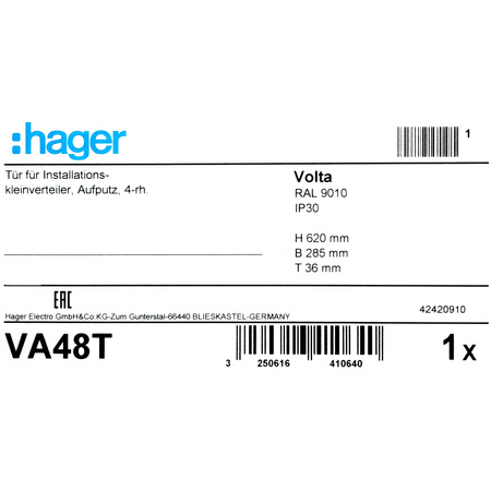 Tür für Aufputzverteiler Hager Volta Verteilerkasten Metall links für den Innenbereich VA48 VA48T