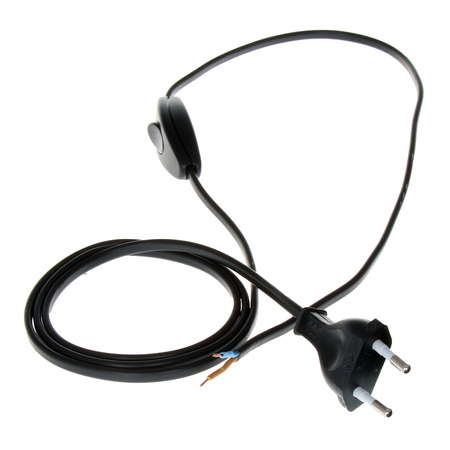 Anschlusskabel mit Schalter PWK-11 2m 2x0,75 mm² mit Flachstecker 250V 16A Schwarz W-99721