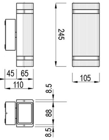 Fassadenleuchte GU10 IP54 grau up/down Wandlampe Innen Außen Beleuchtung Nessa GTV 2193