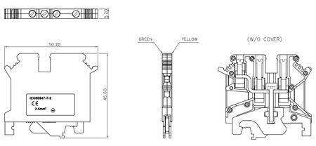 Schutzleiter-Reihenklemme 2.5mm2 3 Leiter Gelb-grün UL PC2.5-TW-PE-01P-1Y
