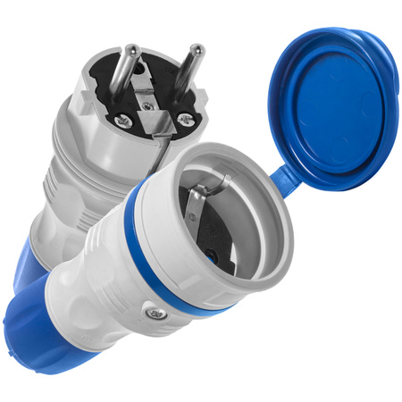 Anschlussset mit Stecker WT-54 und Kupplung GN-44 250V Schuko grau-blau W-98864