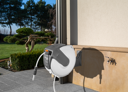 Automatischer Schlauchaufroller 35m 1/2" Schlauchbox Schlauchtrommel schwenkbar Wasserschlauchtrommel für Gartenschlauch mit Zubehör WHITE LINE BRADAS WL-W6B35