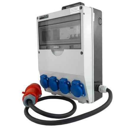 Baustromverteiler pTD-S/FI mit Schutz 4x230V mit Energiezähler EEG Siemens 5x2,5mm² Kabel und Tragegriff Doktorvolt DV-6061-D