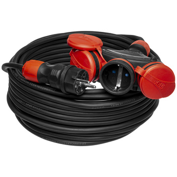 Dreifach-Verlängerungskabel 25m 250V 16A Schuko 3×2P+Z H05RR-F 3×1,5 mm² IP44 W-01194