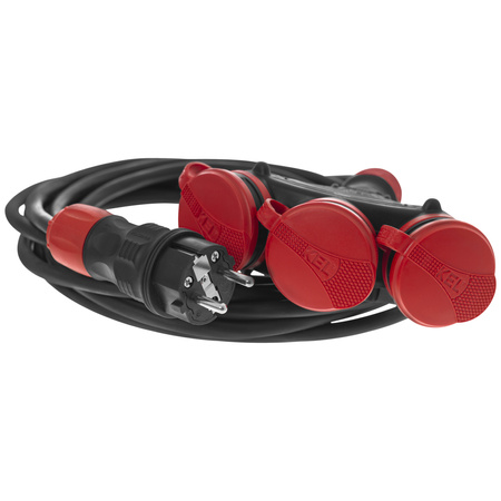 Dreifach-Verlängerungskabel 5m 250V 16A Schuko 3×2P+Z H05RR-F 3×2,5 mm² IP44 W-01188